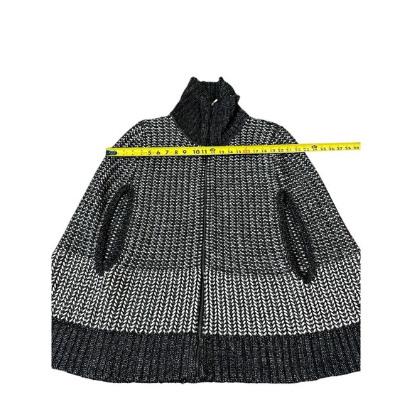 DKNY JEANS XL BLack White silver PONCHO Full Zip Front Chunky Knit Sparkle - Picture 7 of 14